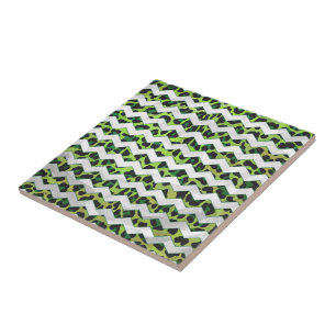 Azulejo Estampado Chevron Leopardo Negro y Verde