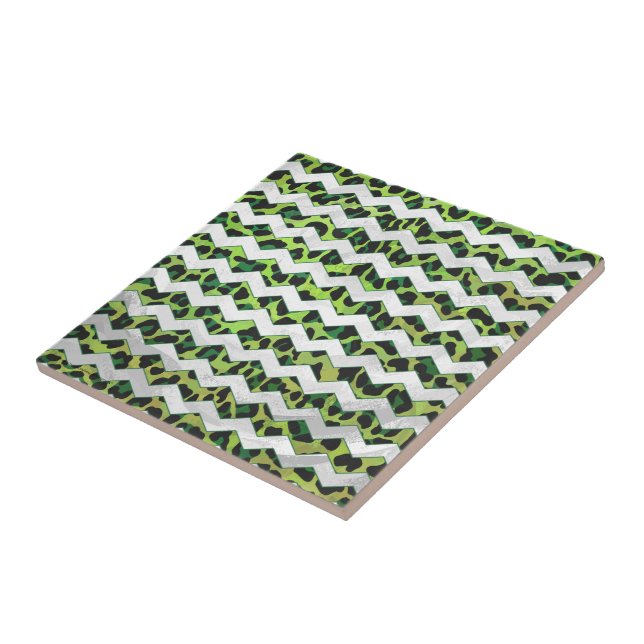 Azulejo Estampado Chevron Leopardo Negro y Verde (Lado)