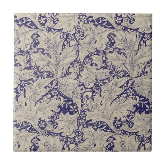 Azulejo Estampado de Alhelí Azul Antiguo de William Morris (Frente)
