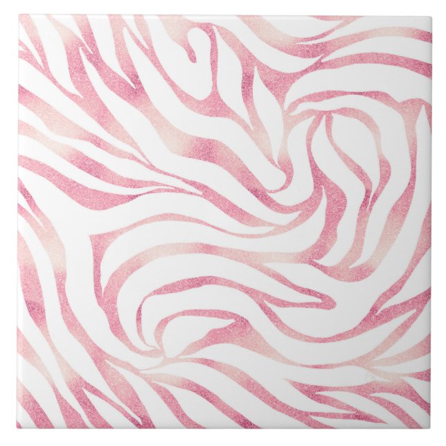 Azulejo Estampado De Animal Blanco Cebra Con Brillo De Oro (Frente)