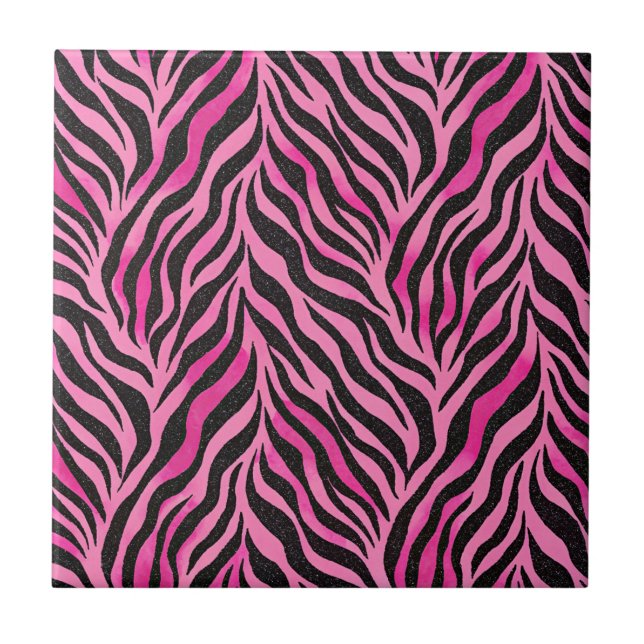 Azulejo Estampado de cebra rosa y negro vibrante (Frente)