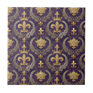 Azulejo Estampado de Corona de Oro Fleur-de-lis Patrón Rea