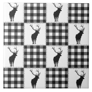Azulejo Estampado de cuadros de búfalo con ciervos Bosque