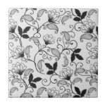 Azulejo Estampado de flores negro del personalizar<br><div class="desc">Estampado de flores negro del personalizar. Cambie el color de fondo.</div>