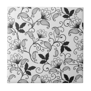 Azulejo Estampado de flores negro del personalizar