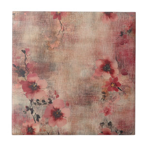 Azulejo Estampado de lino floral Beige Rústico (6)