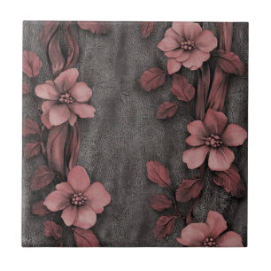 Azulejo Estampado de lino floral con toque rústico en rosa