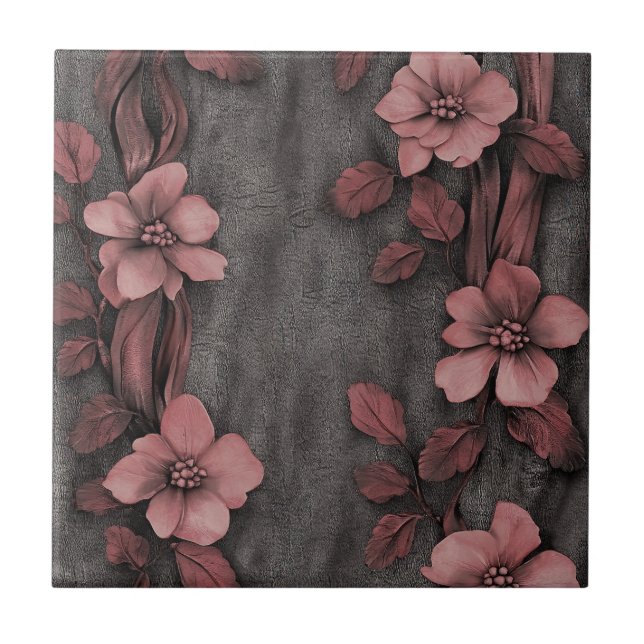 Azulejo Estampado de lino floral con toque rústico en rosa (Frente)