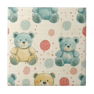 Azulejo Estampado de osito de peluche azul verde con lunar