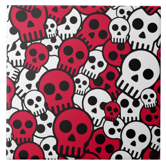 Azulejo Estampado de patrón de cráneo gótico de cereza (Frente)