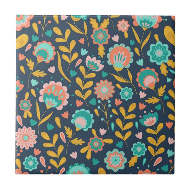 Azulejo Estampado de plores del arte popular (Frente)