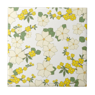 Azulejo estampado floral amarillo