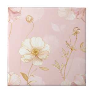 Azulejo Estampado floral de amapola rosa rubor con acentos