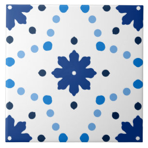 Azulejo Estampado floral de lunares azules y blancos