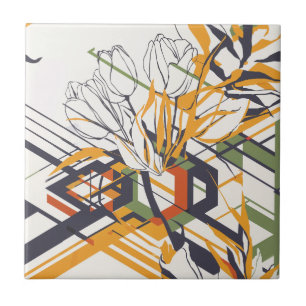 Azulejo Estampado floral geométrico de mostaza cálida con