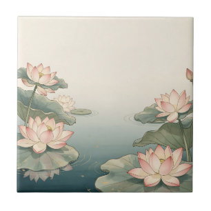 Azulejo Estanque de flores de loto rosadas serenidad zen