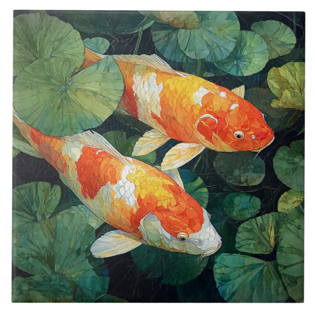 Azulejo Estanque de peces Koi Almohadillas de lirio (Frente)