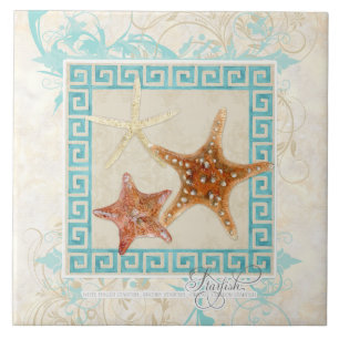 Azulejo Estanques de mar de Starfish Ocean Greek Key Patte