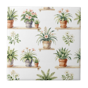 Azulejo Estante de plantas en macetas al estilo acuarela