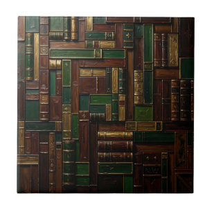 Azulejo Estantería de libros de biblioteca antigua verde d