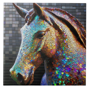 Azulejo Estatua de cabeza de caballo en mosaico 3D