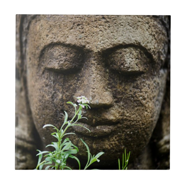Azulejo Estatua de jardín de piedra con flores (Frente)