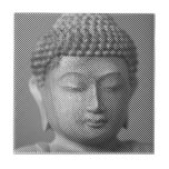 Azulejo Estatua De La Cara De Buda Blanco Y Negro Formada<br><div class="desc">Baldosas de cerámica decorativas con la cara de Siddhartha Gautama, Buda, con efecto tallado. Imagen formada por líneas de ancho variable. Idea de regalo para personas que aman el arte asiático y la espiritualidad.</div>