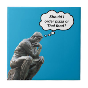 Azulejo Estatua divertida del pensador de Rodin: ¿pizza o 