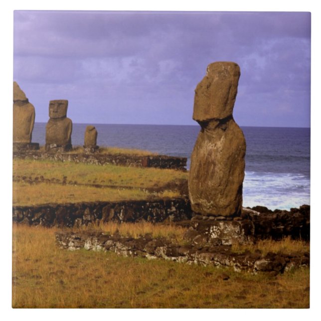 Azulejo Estatua Moai de la Plataforma Tahai Abstractos Pas (Frente)