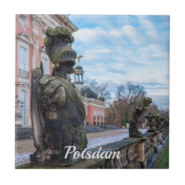 Azulejo Estatuas de caballero de piedra cerca del palacio  (Frente)