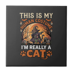 Azulejo Este Es Mi Disfraz De Humano Gato De Halloween Bru
