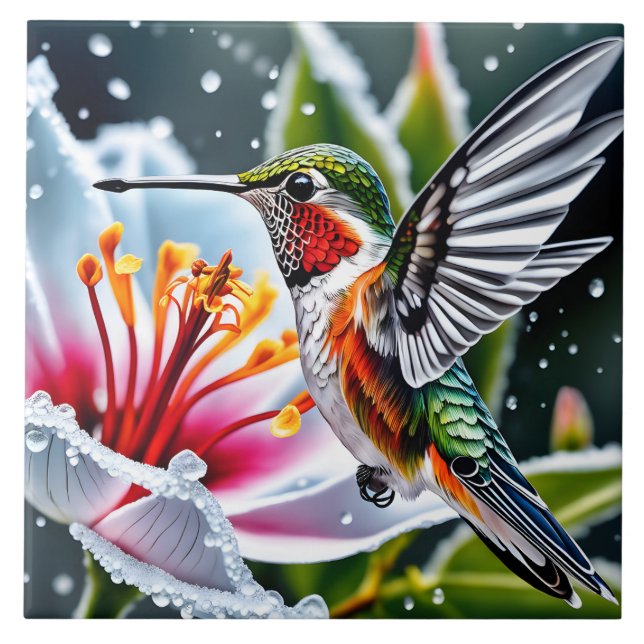 Azulejo Este es un hermoso colibrí de hibiskus espumoso b (Frente)