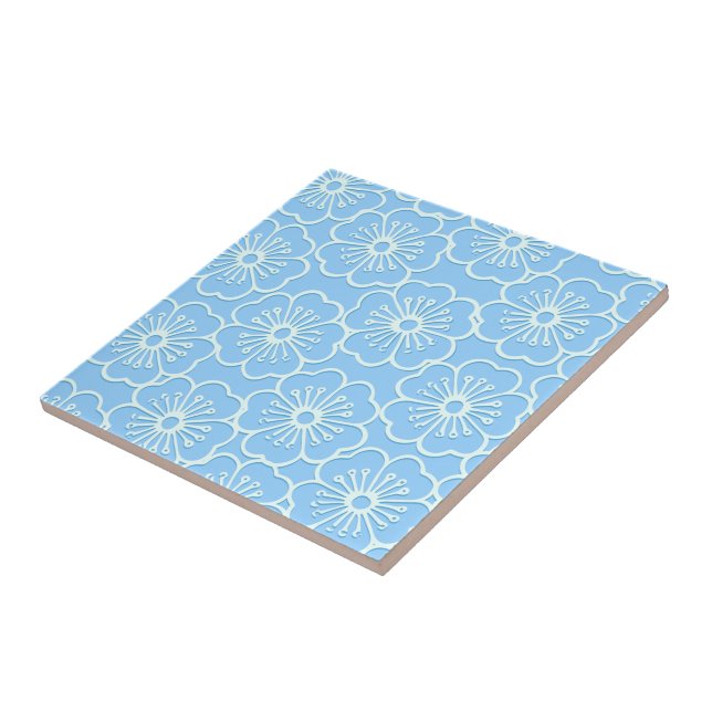 Azulejo Esténcil blanco de hibiscus floral (Lado)
