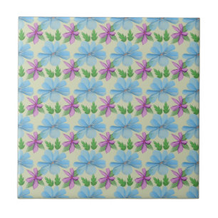 Azulejo Estética de Patrón Floral Azul   Flor de Acuarela