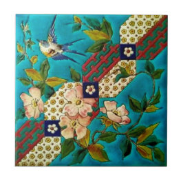 Azulejo Estética del siglo XIX Longwy Bird Dogwood Repro
