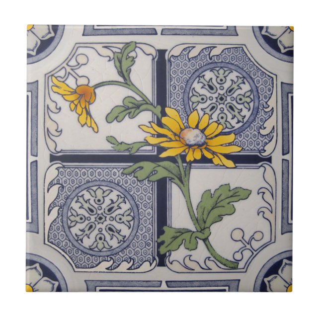 Azulejo Estética fallecida victoriana Blue Yellow Floral R (Frente)