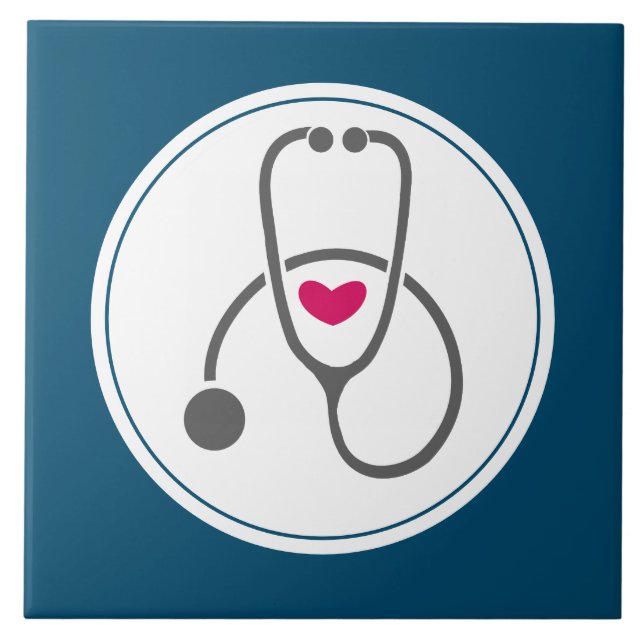 Azulejo Estetoscopio de Enfermería gris simple con corazón (Frente)