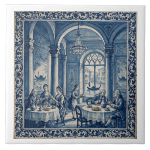 Azulejo Estilo Antiguo Café de Venecia Azul y Blanco