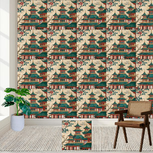 Azulejo Estilo Art Deco Chinoiserie Pagoda Tile