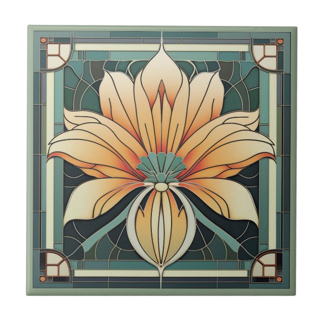 Azulejo Estilo Art deco flor patrón cerámica (Frente)