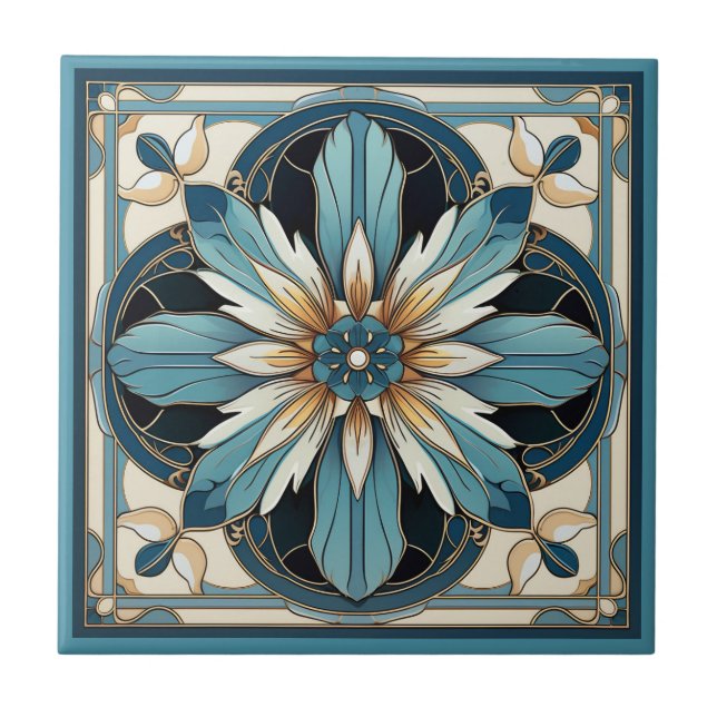 Azulejo Estilo Art deco flor patrón cerámica (Frente)