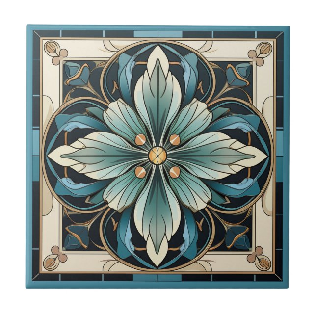 Azulejo Estilo Art deco flor patrón cerámica (Frente)