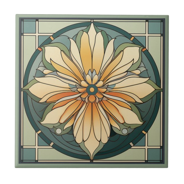 Azulejo Estilo Art deco flor patrón cerámica (Frente)
