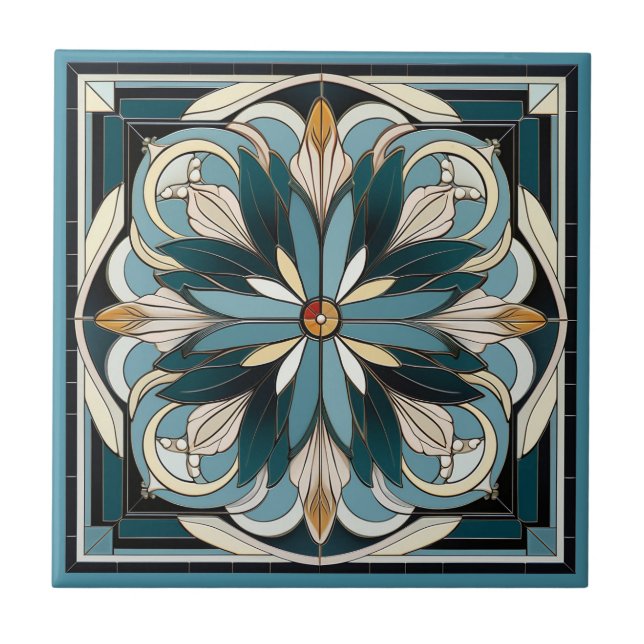 Azulejo Estilo Art deco flor patrón cerámica (Frente)