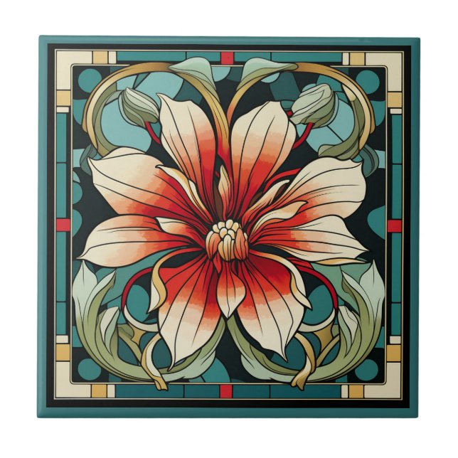 Azulejo Estilo Art deco flor patrón cerámica (Frente)