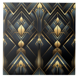 Azulejo Estilo Art Déco negro y dorado, 