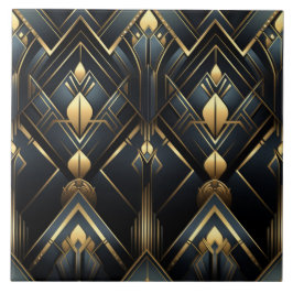 Azulejo Estilo Art Déco Negro y Oro,