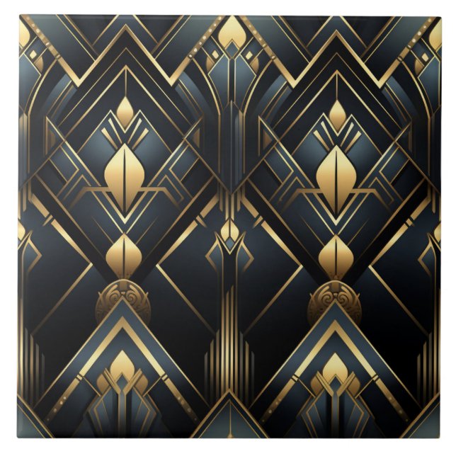 Azulejo Estilo Art Déco Negro y Oro, (Frente)