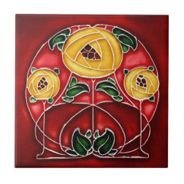 Azulejo Estilo Art Nouveau Cerámica amarilla y roja