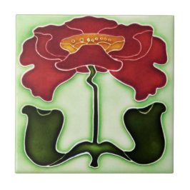 Azulejo Estilo Art Nouveau rojo y verde